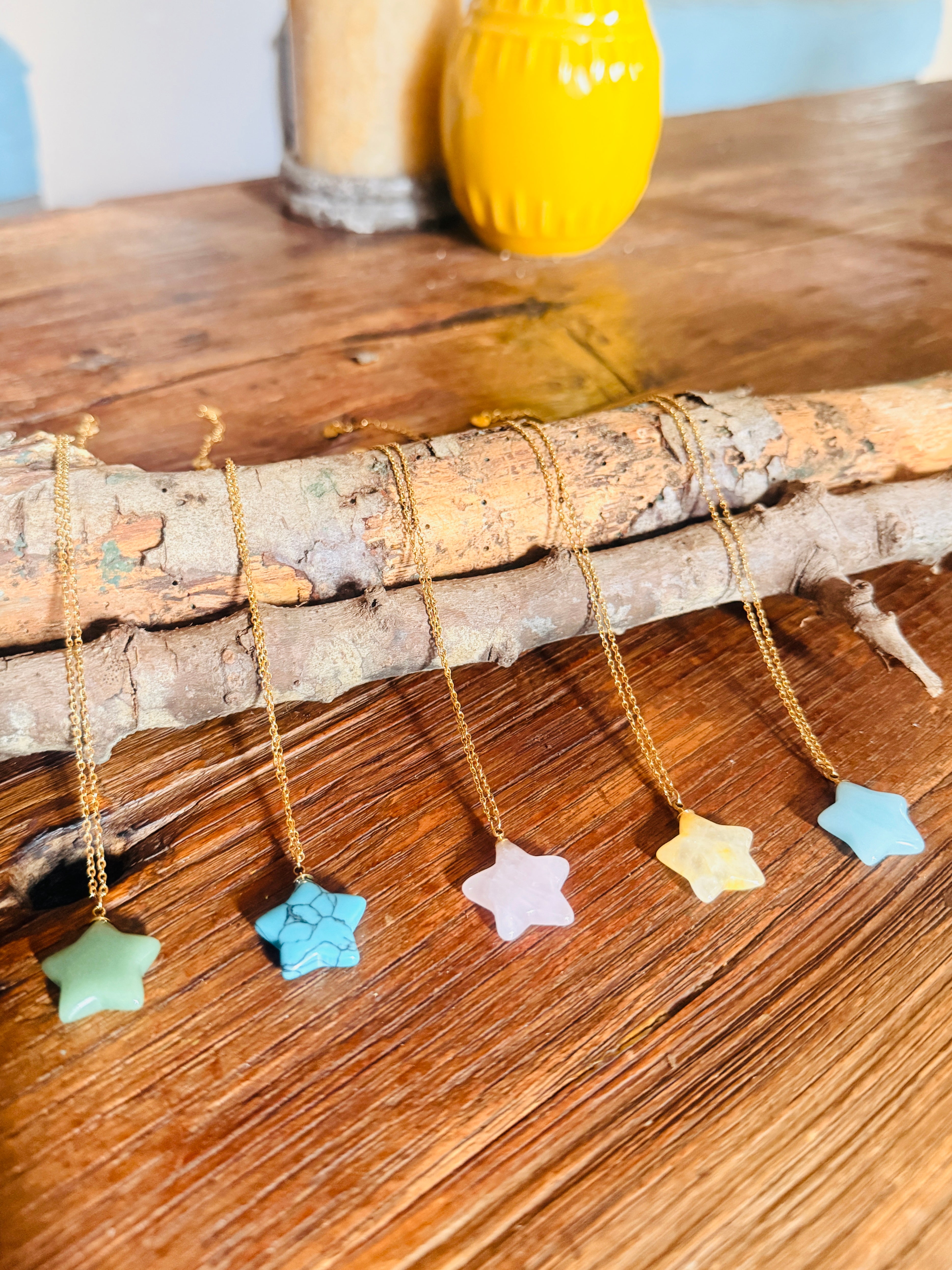 Collar Estrella en Cristal Natural – Acero Inoxidable Dorado