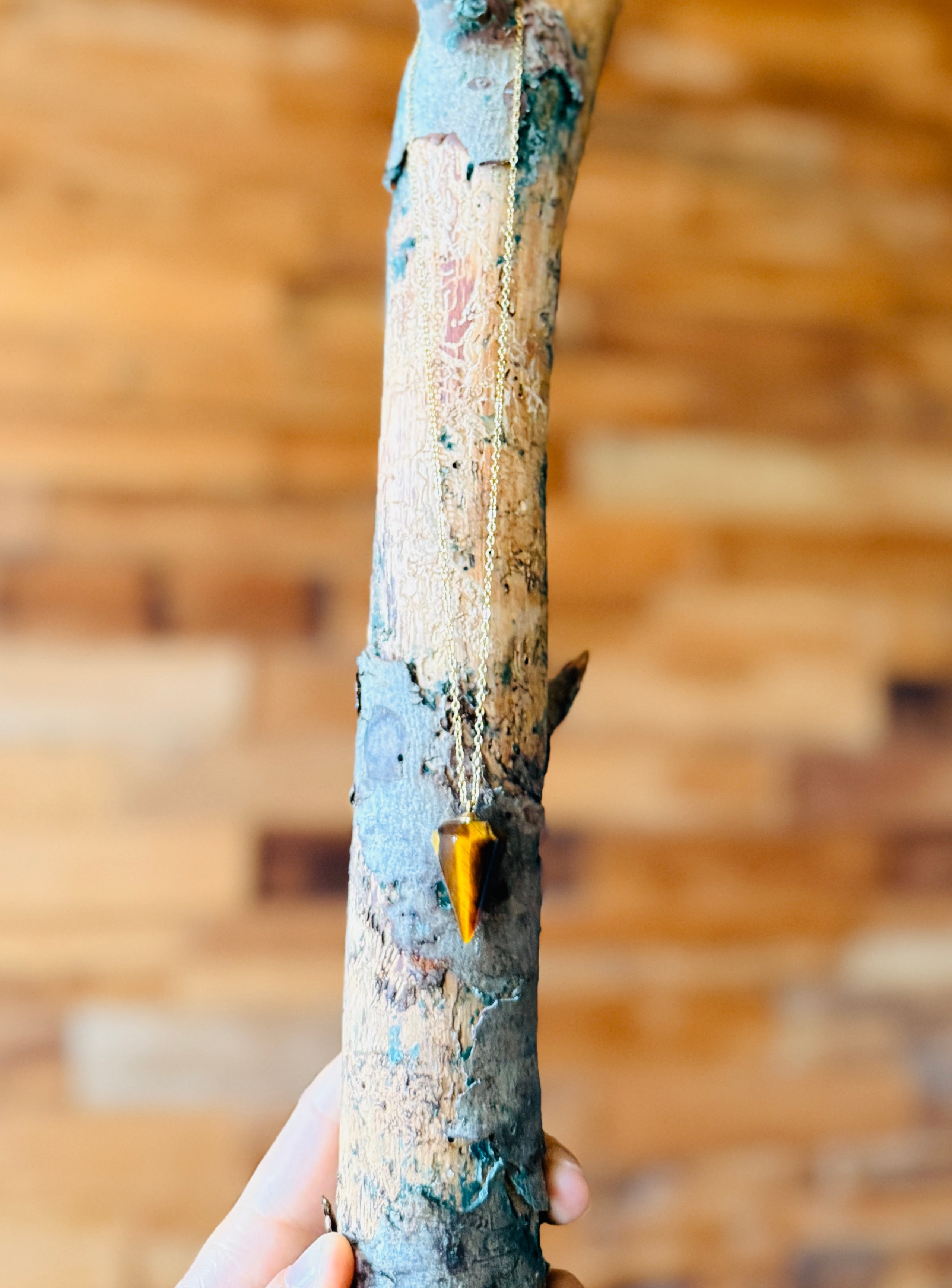 Collar con Péndulo de Ojo de Tigre – Acero Inoxidable